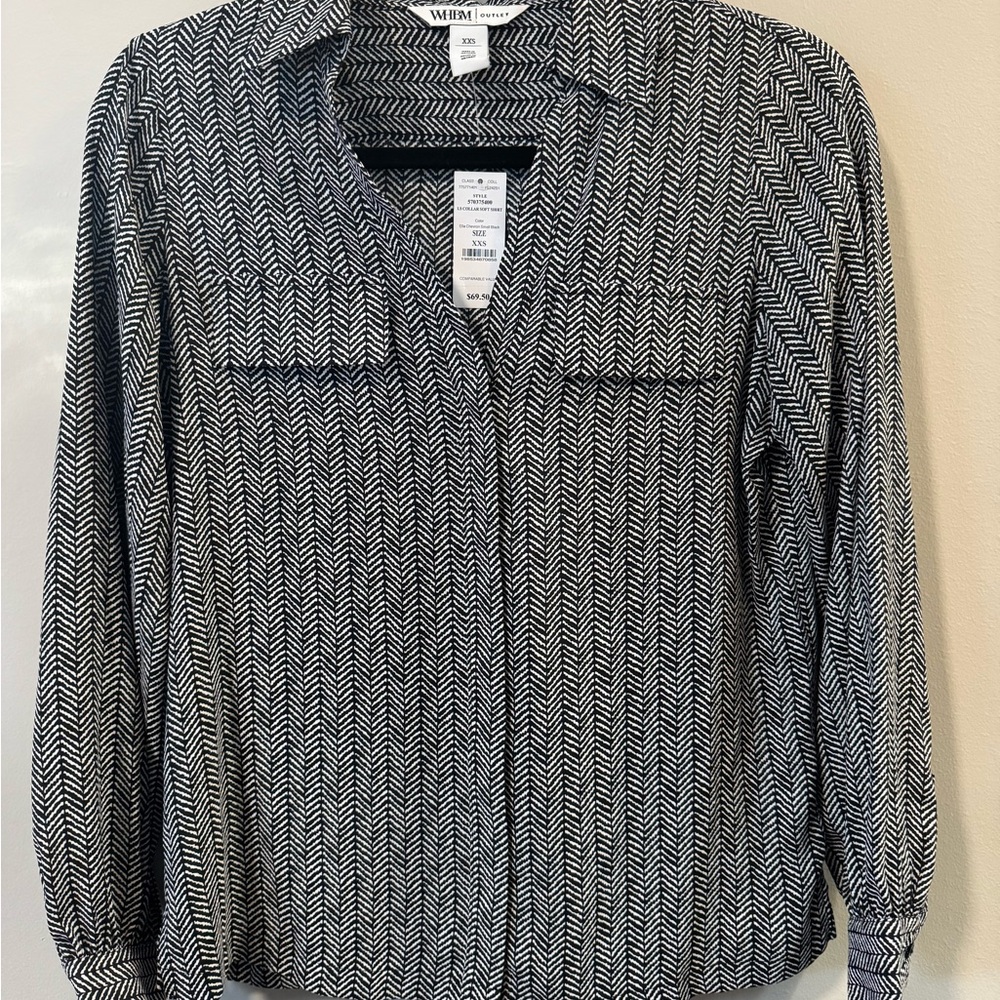 White House Black Market Black and White Button Down Shirt